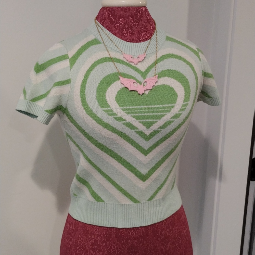 Y2K Power Puff Girls Vibes Lime Green Tunnel Heart Sweater Short Sleeve Tee JRS